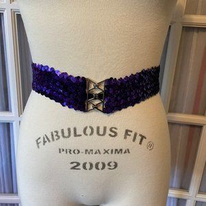 Purple 2" Wide Stretch Belt with Sequins and Metal Hook Closure Fits up to XL